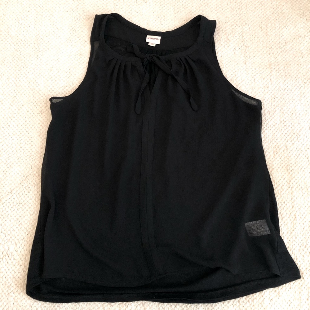 ⭐️ 2/$10 ⭐️ Black Sheer Sleeveless Top with Tie Neck